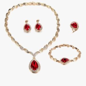 Elegant Gold and Red Jewelry Set